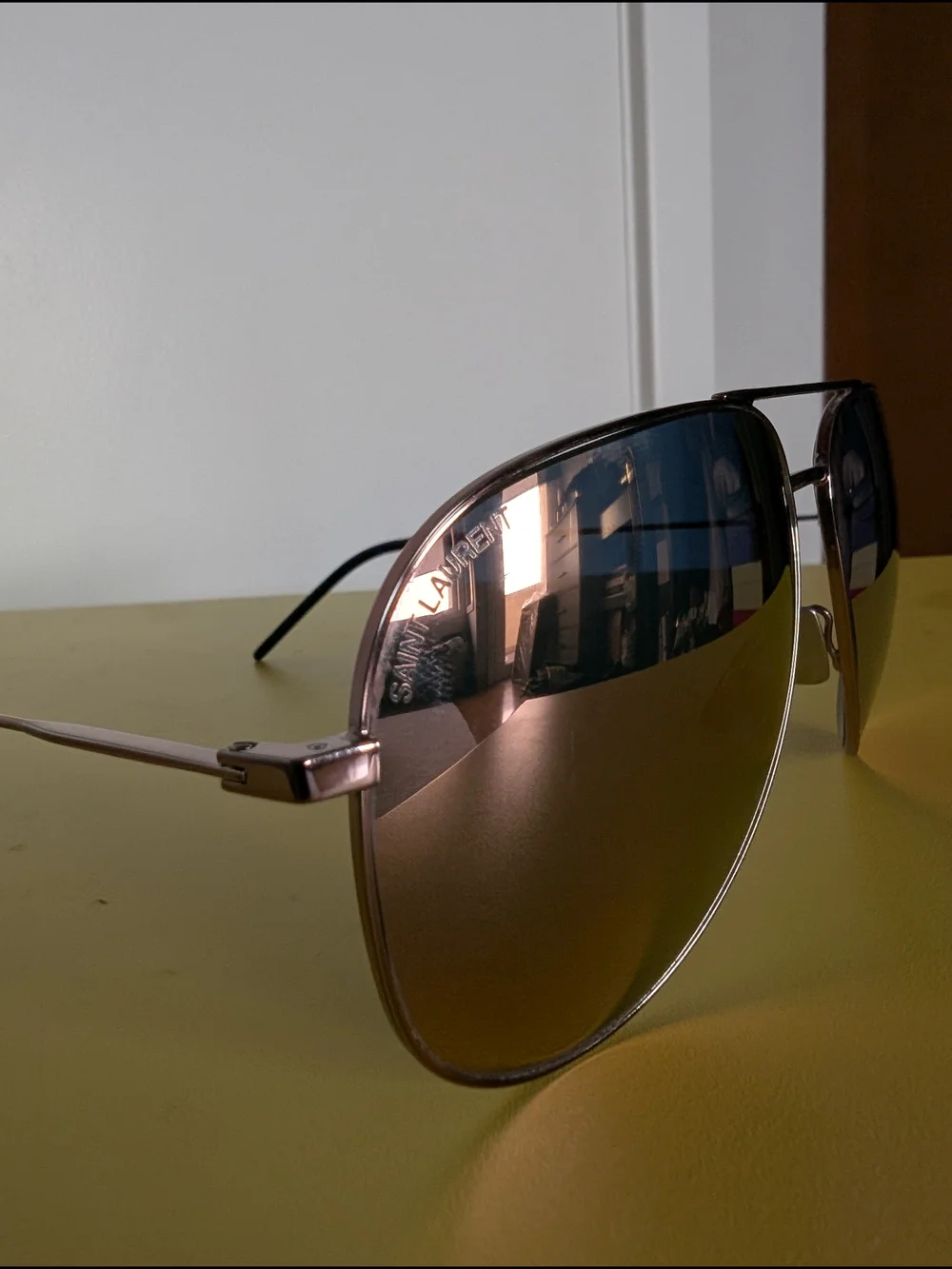 Saint Laurent Women's Aviator Metal Frame Sunglasses in Rose Gold with Case